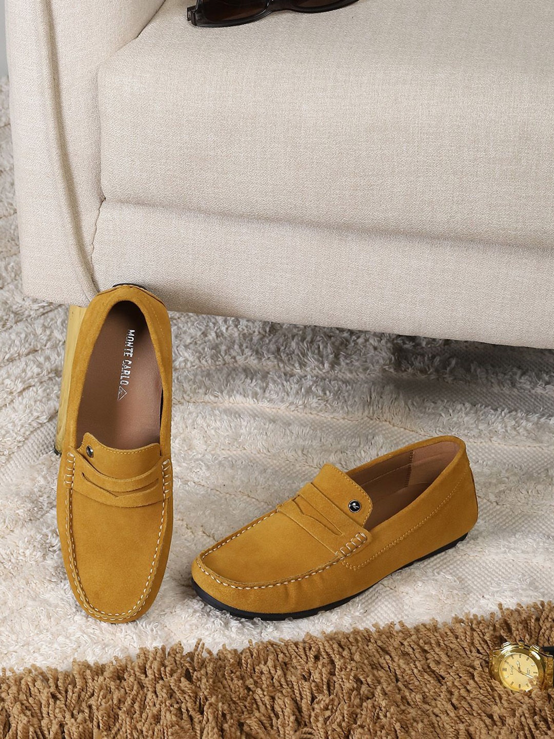 

Monte Carlo Men Slip-On Leather Loafers, Mustard