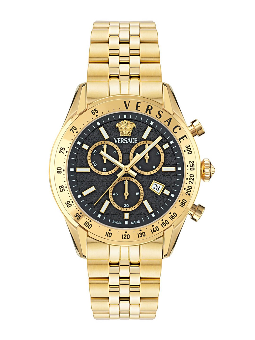 

Versace Men Embellished Dial & Stainless Steel Bracelet Style Straps Watch VE8R00624, Black