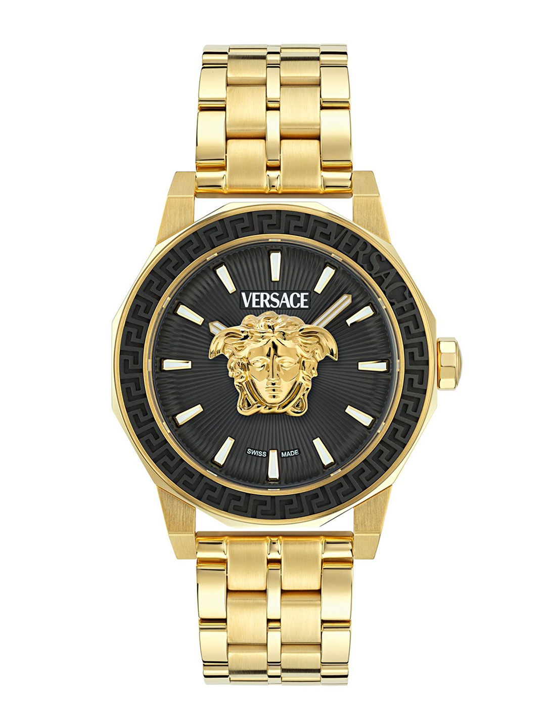 

Versace Men Embellished Round Dial Bracelet Style Straps Analogue Watch VE9I00424, Black