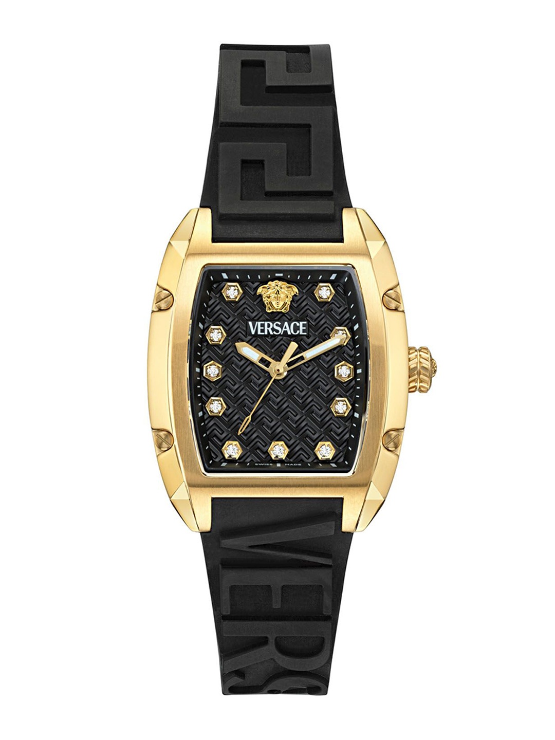 

Versace Women Embellished Rectangular Dial Bracelet Style Straps Analogue Watch VE8K00324, Black