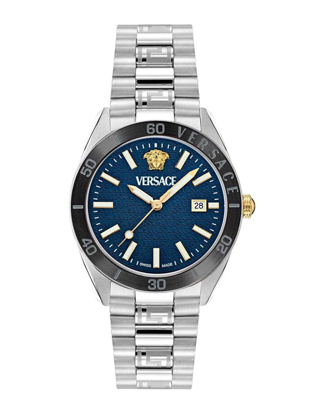 

Versace Men Printed Dial & Stainless Steel Bracelet Style Straps Analogue Watch VE8E00324, Blue