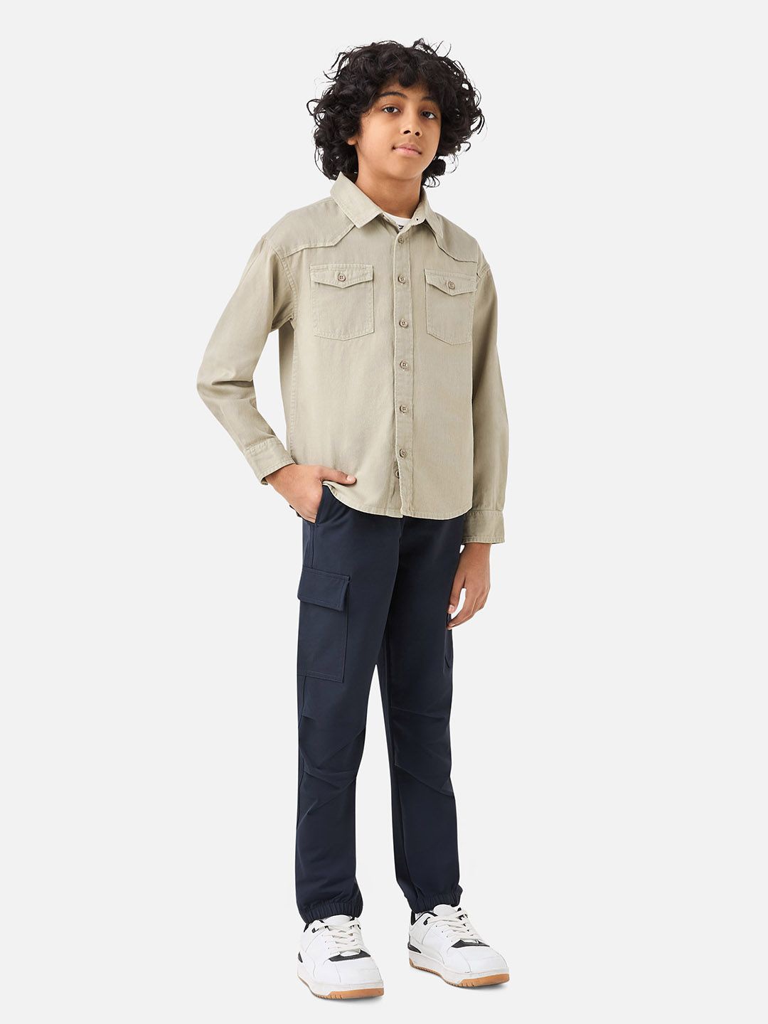 

Juniors by Babyshop Boys Spread Collar Solid Cotton Casual Shirt, Grey