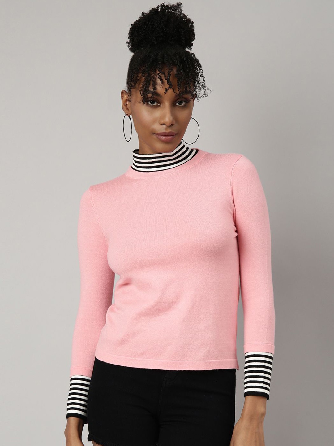 

SHOWOFF Women Striped Fitted Top, Peach