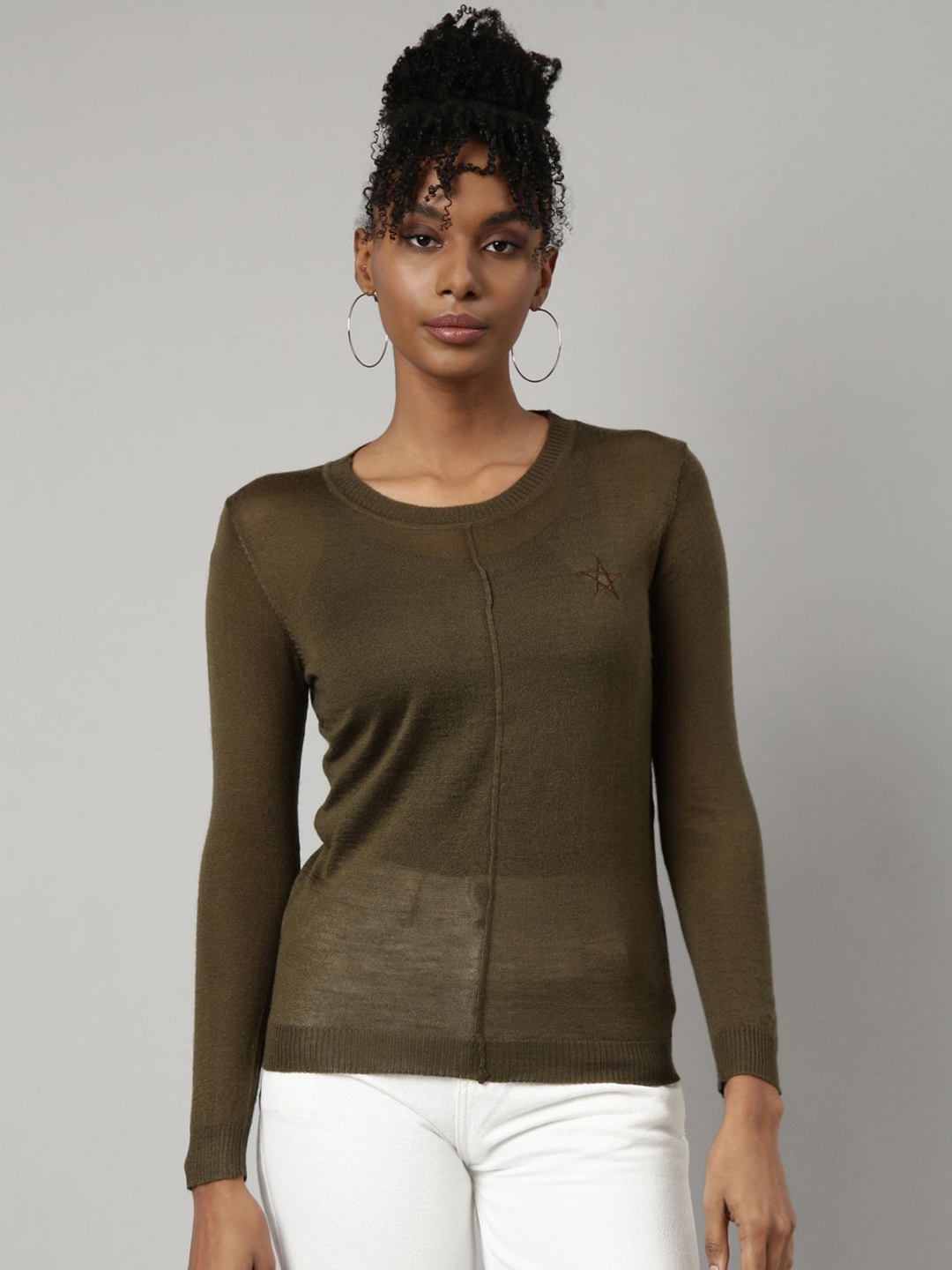 

SHOWOFF Solid Fitted Top, Olive