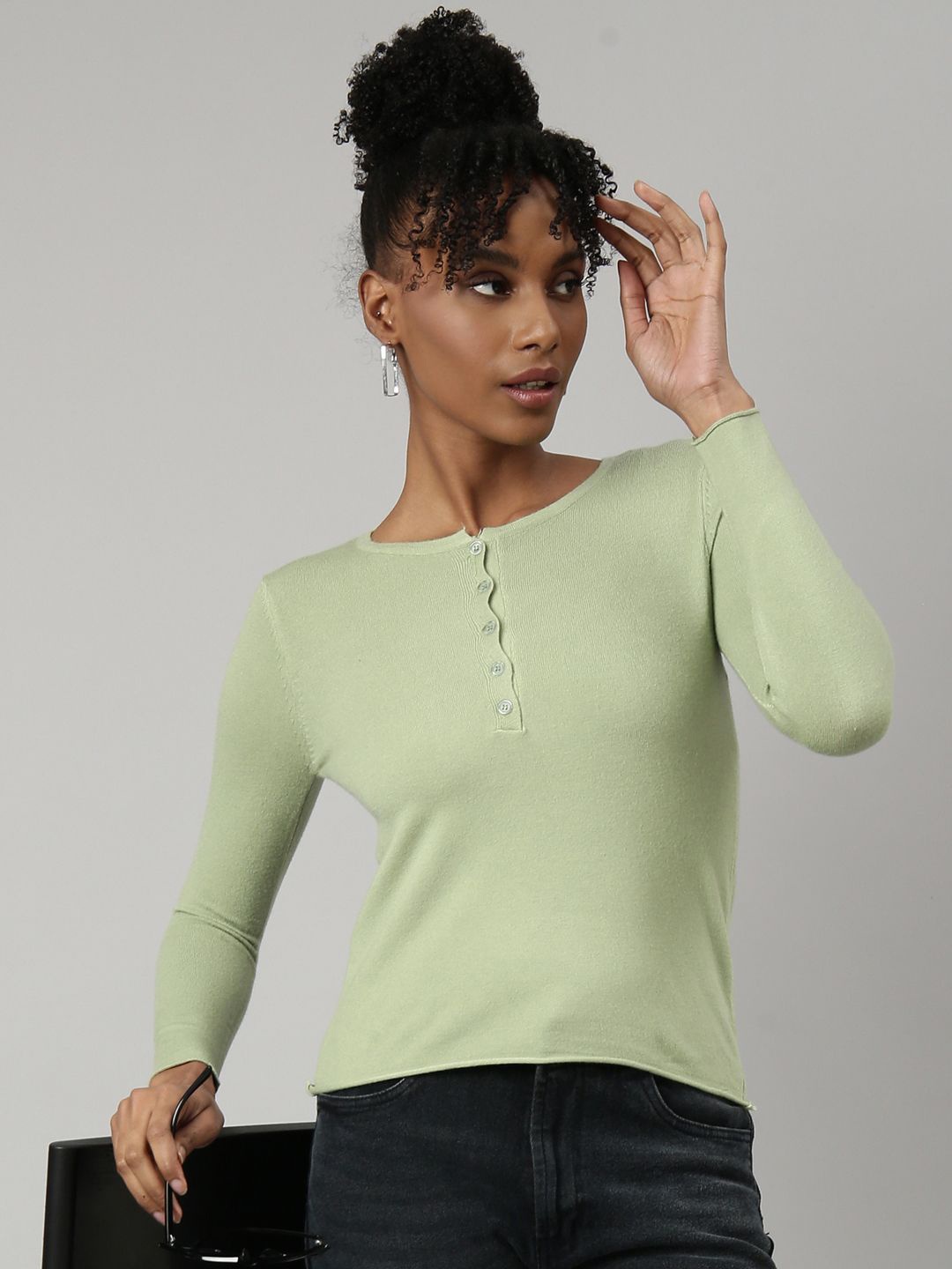 

SHOWOFF Women Round Neck Fitted Top, Sea green