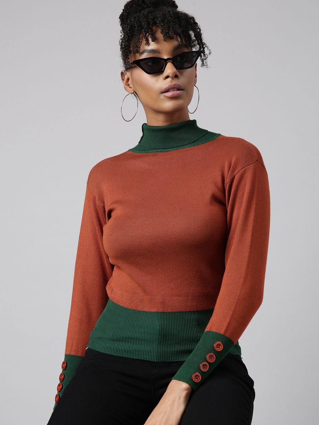 

SHOWOFF High Neck Regular Top, Brown