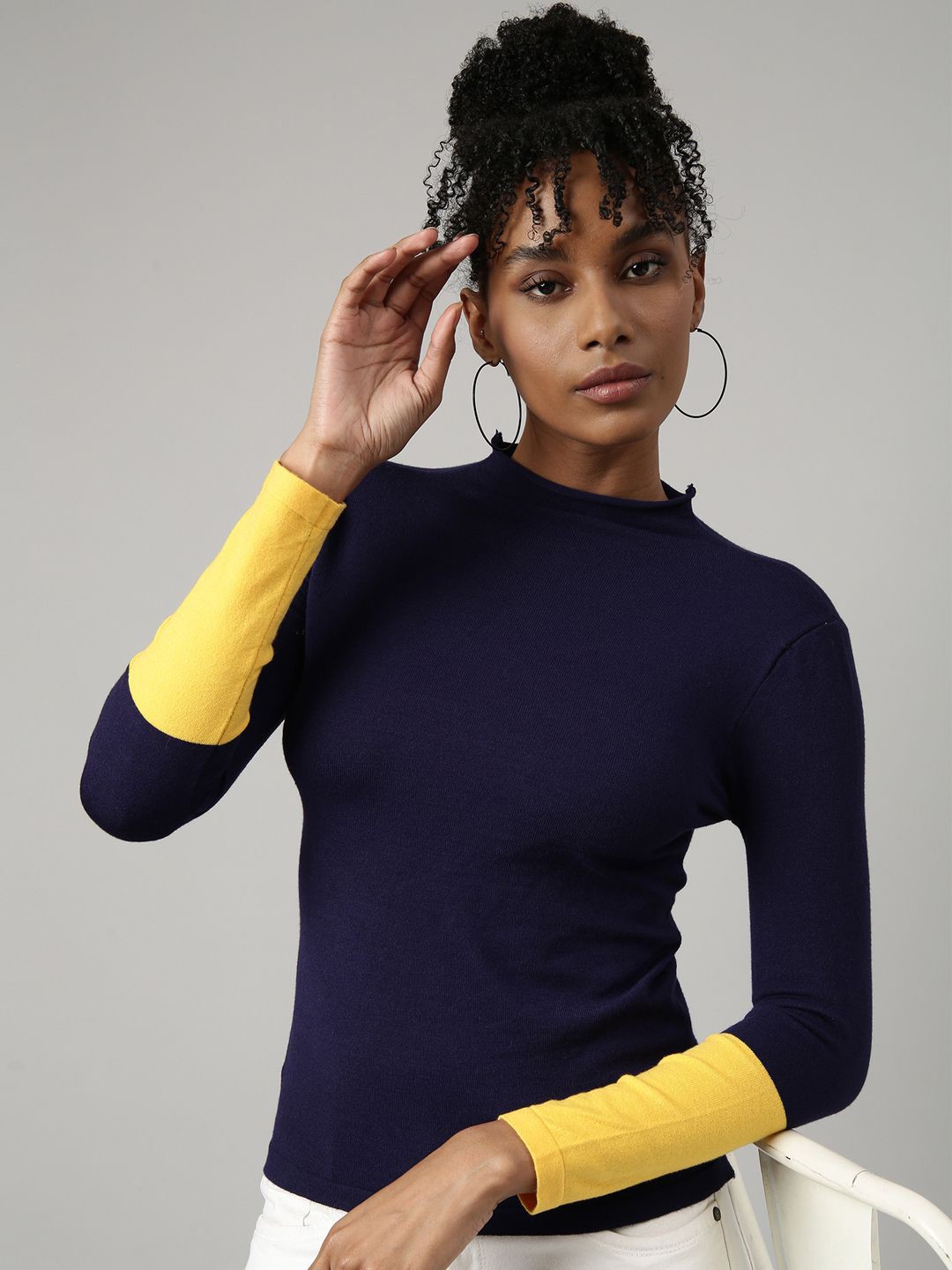 

SHOWOFF Women High Neck Fitted Top, Navy blue