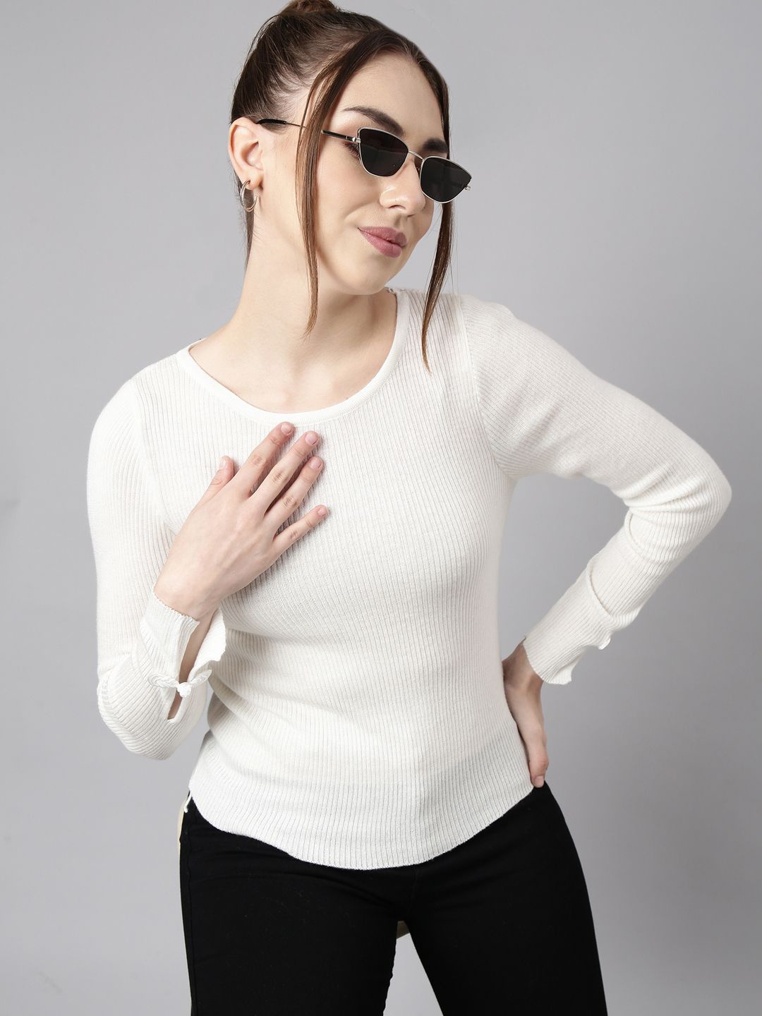 

SHOWOFF Women Round Neck Long Sleeves Top, Off white