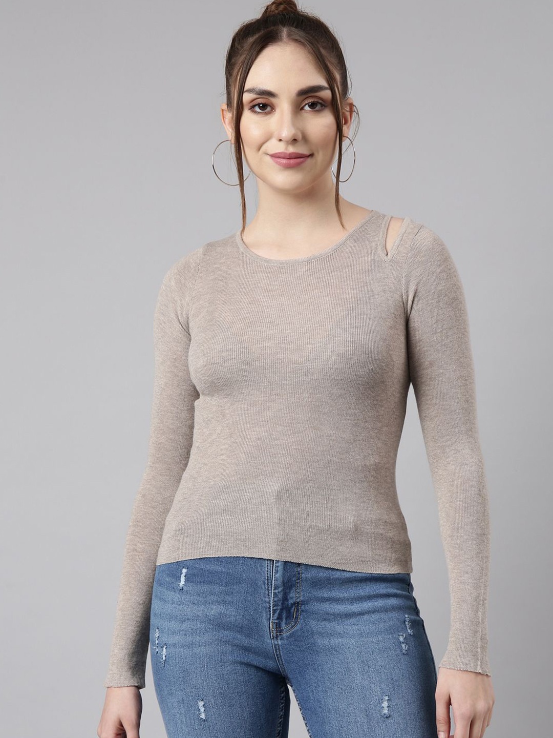 

SHOWOFF Women Solid Fitted Top, Beige