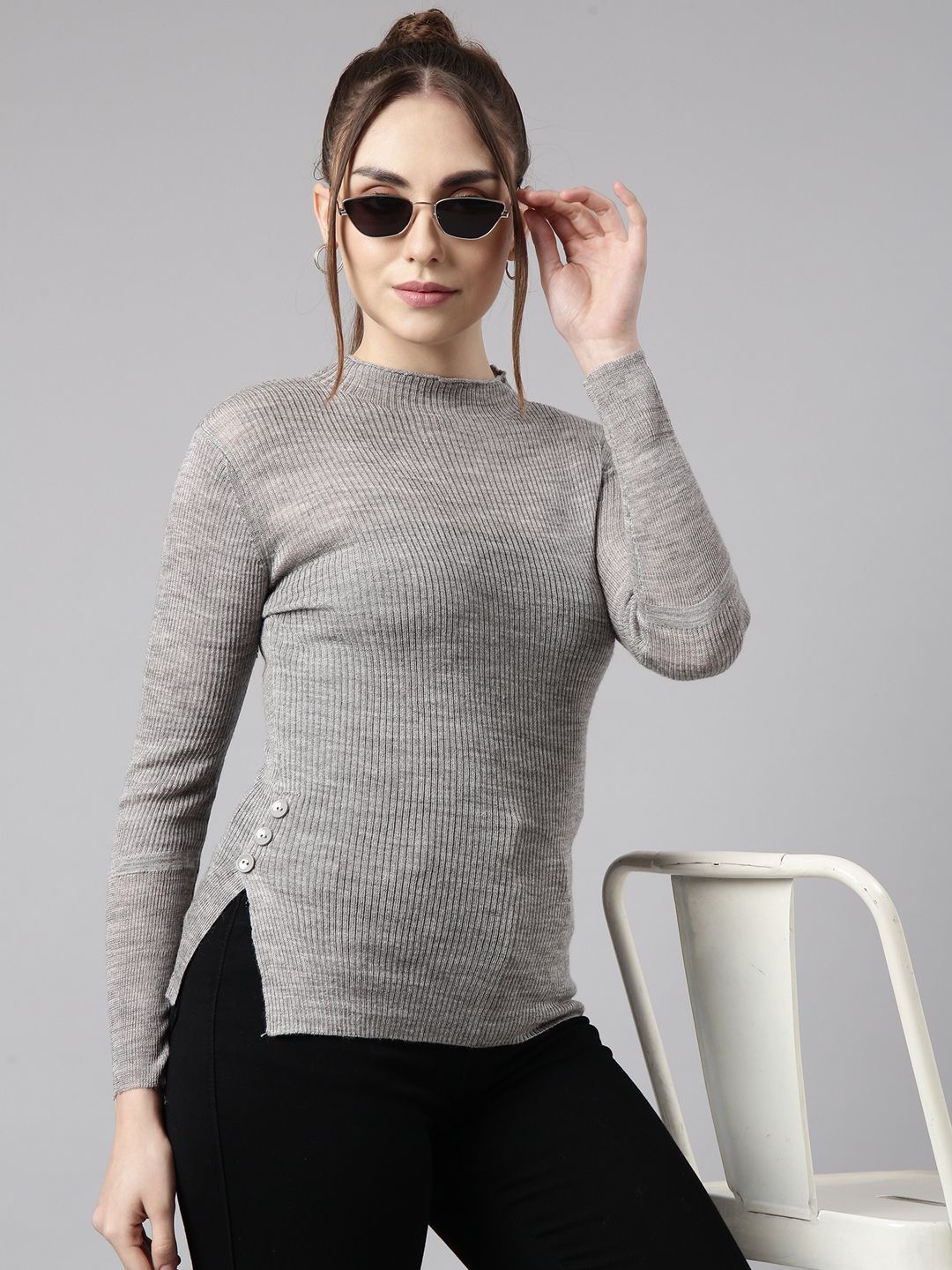 

SHOWOFF Women High Neck Top, Grey