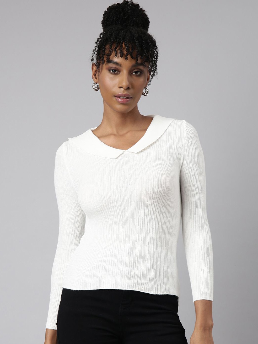 

SHOWOFF Women Self Design Fitted Top, Off white