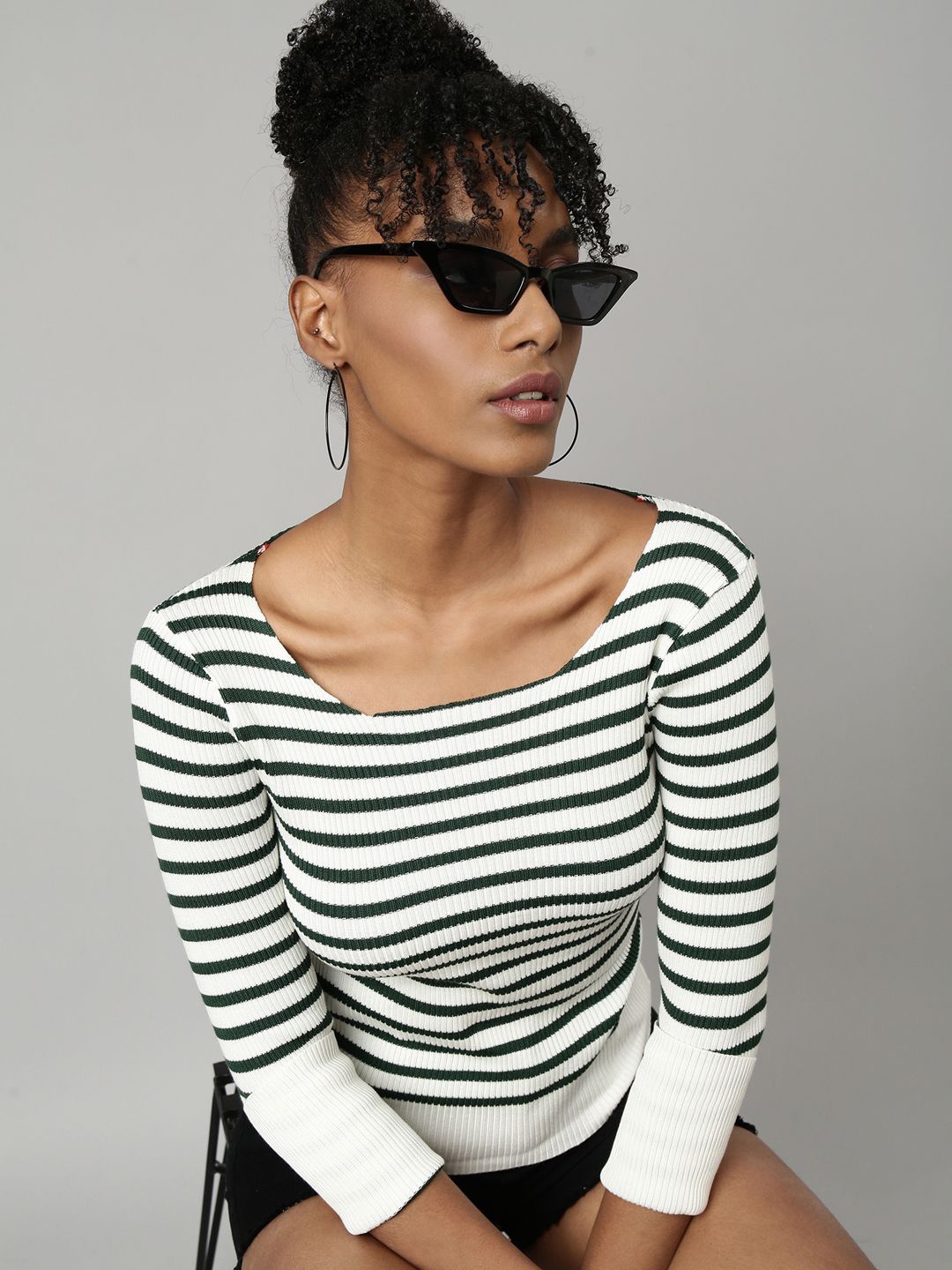 

SHOWOFF Women Striped Crop Top, Off white