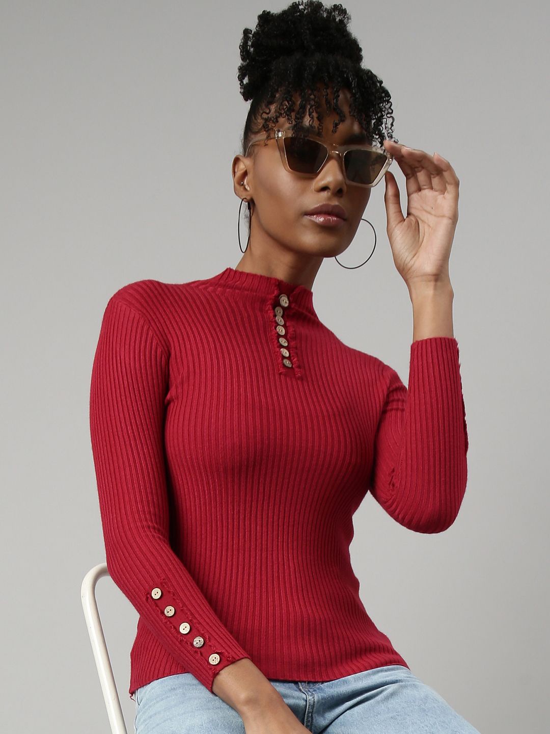 

SHOWOFF Women High Neck Fitted Top, Pink