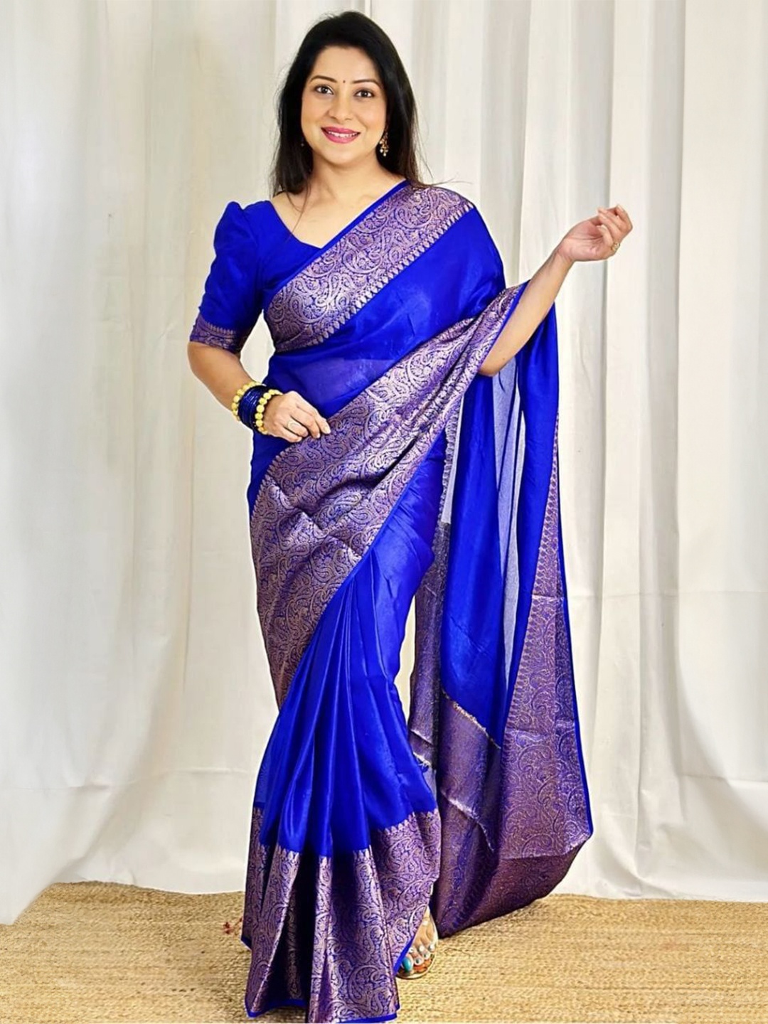 

Taslar Woven Design Zari Pure Silk Banarasi Saree, Blue