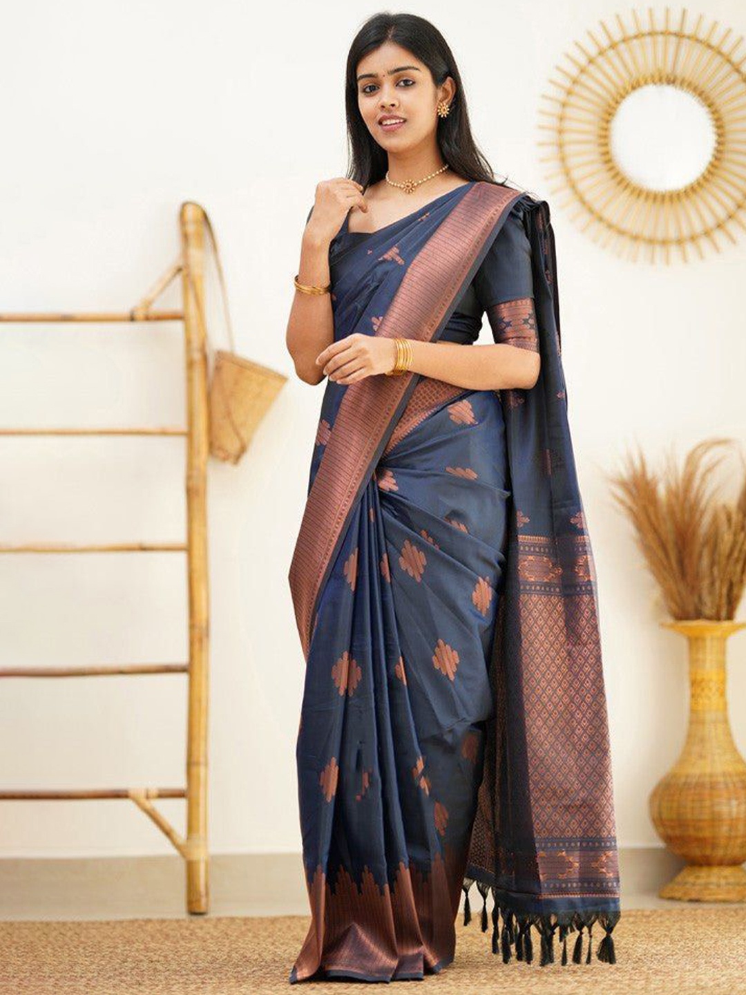

Taslar Woven Design Zari Pure Silk Banarasi Saree, Blue