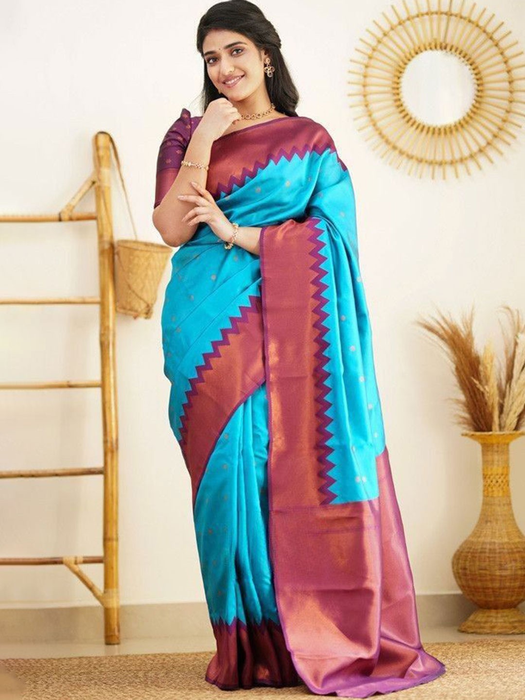 

Taslar Woven Design Zari Pure Silk Banarasi Saree, Blue