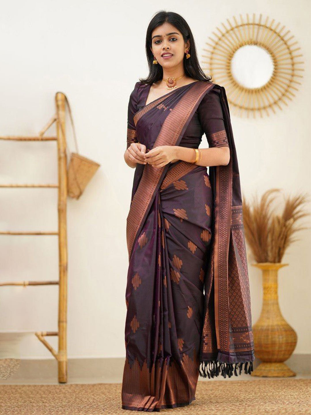 

Taslar Woven Design Pure Silk Banarasi Saree, Purple