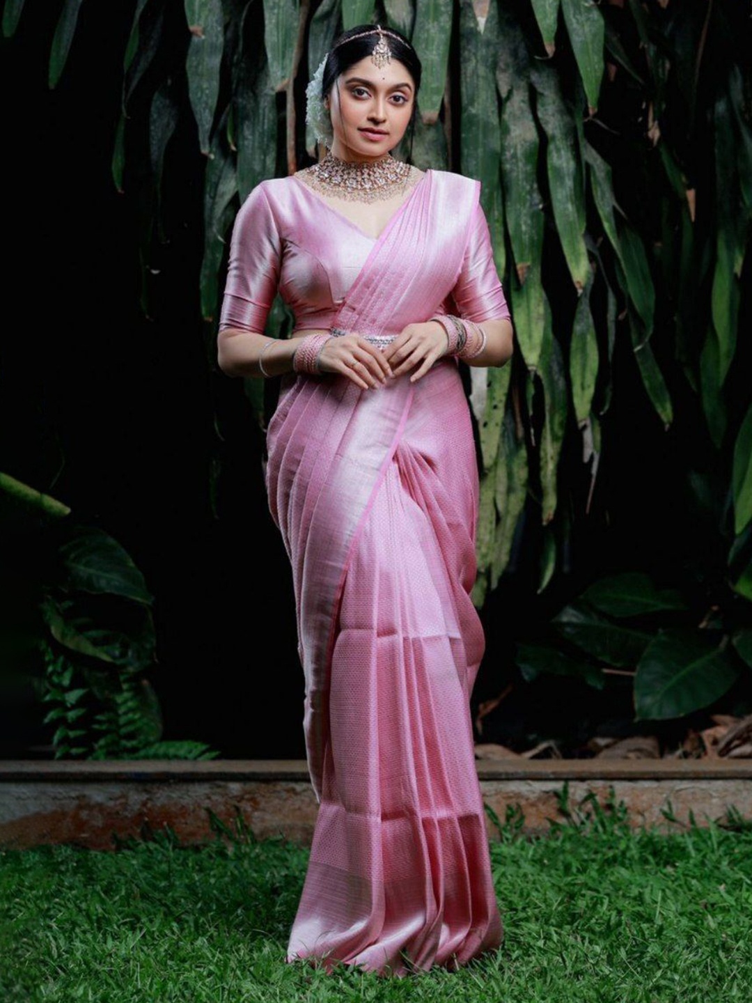 

Taslar Woven Design Zari Pure Silk Banarasi Saree, Pink