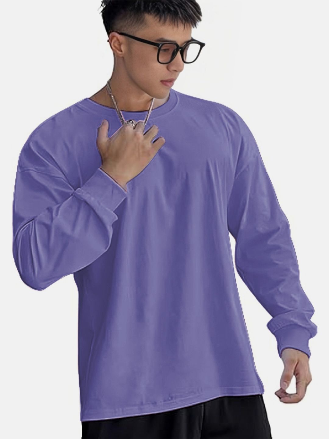 

CHKOKKO Men Solid Round Neck Relaxed Fit T-shirt, Purple