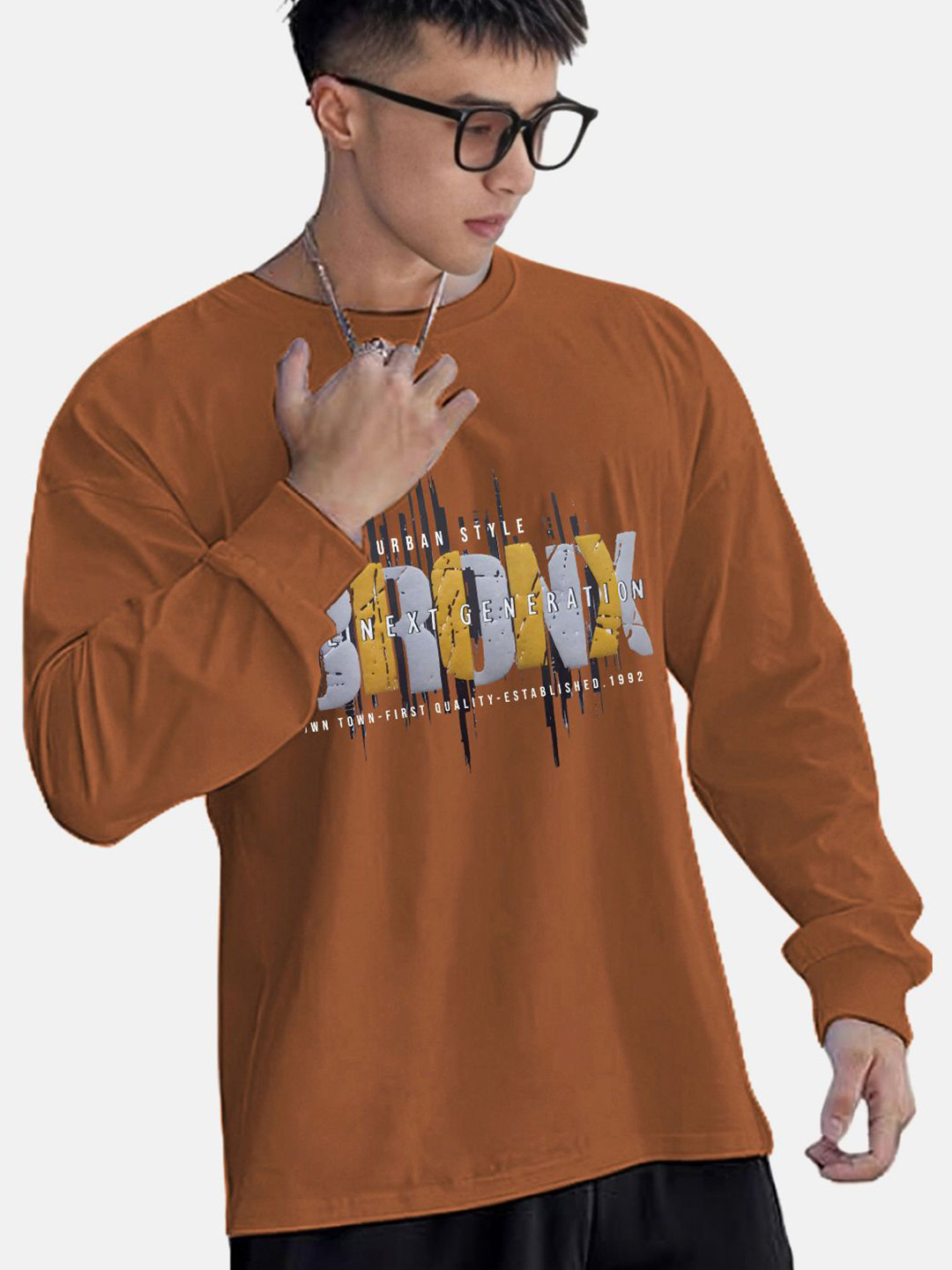 

CHKOKKO Men Typography Printed Round Neck Relaxed Fit T-shirt, Brown