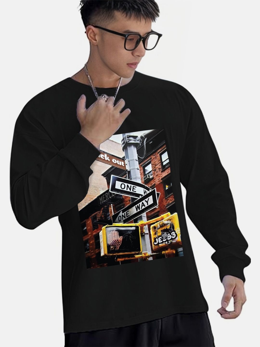 

CHKOKKO Men Graphic Printed Round Neck Relaxed Fit T-shirt, Black