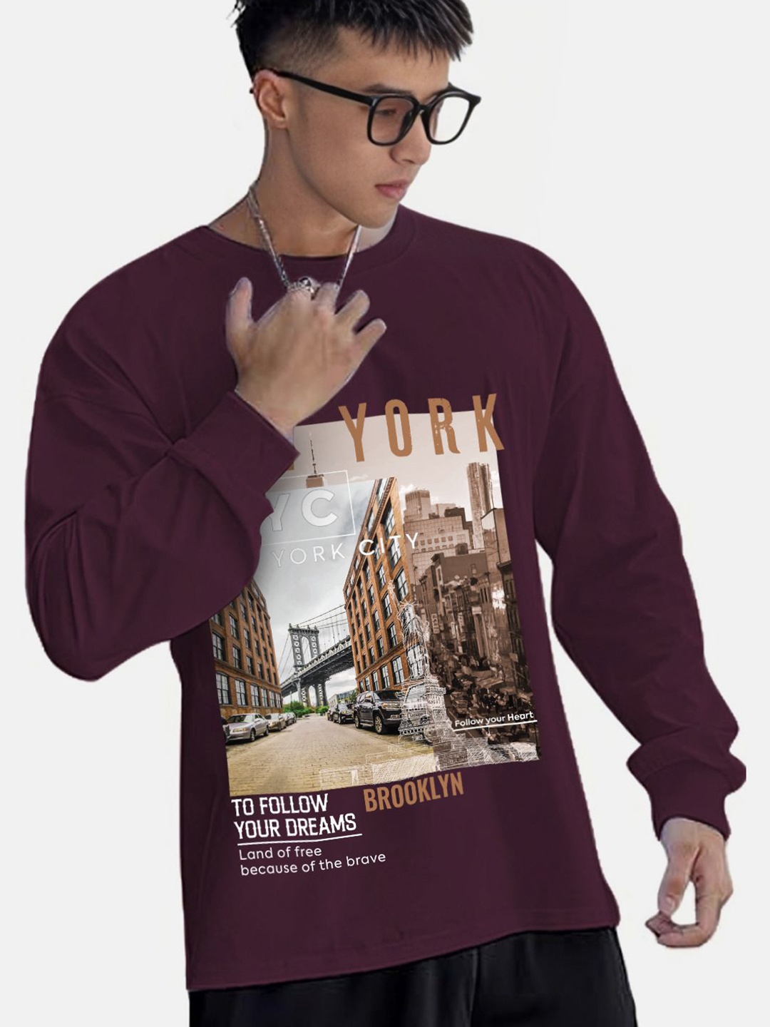 

CHKOKKO Men Graphic Printed Round Neck Relaxed Fit T-shirt, Violet