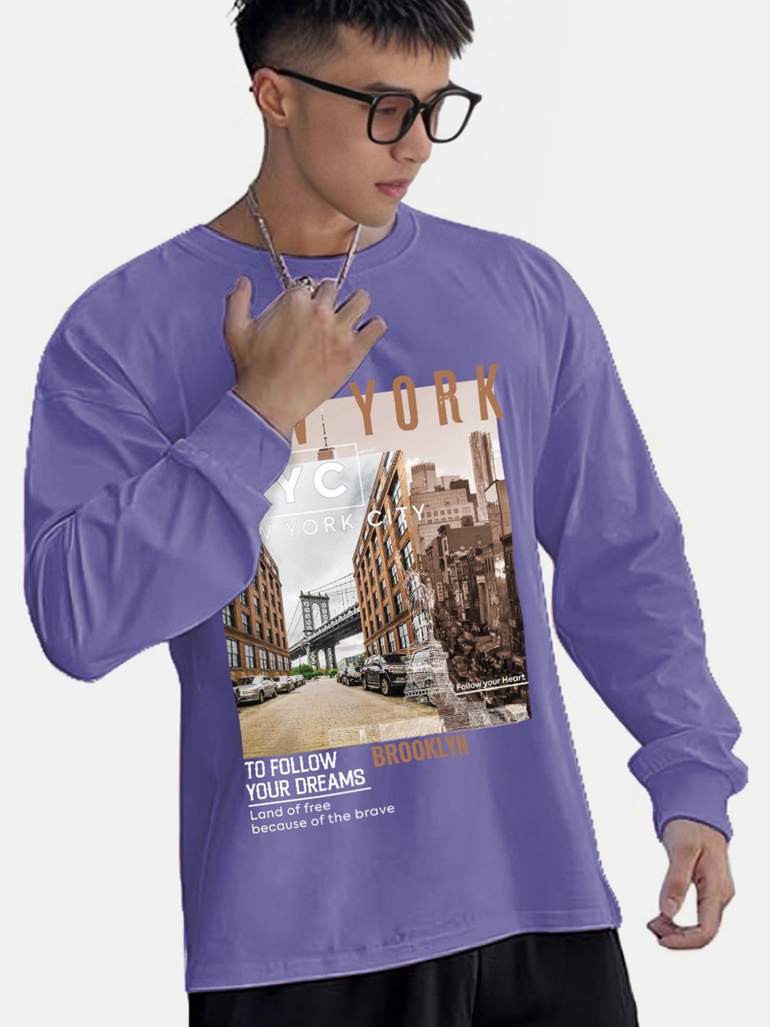 

CHKOKKO Men Graphic Printed Round Neck Relaxed Fit T-shirt, Purple