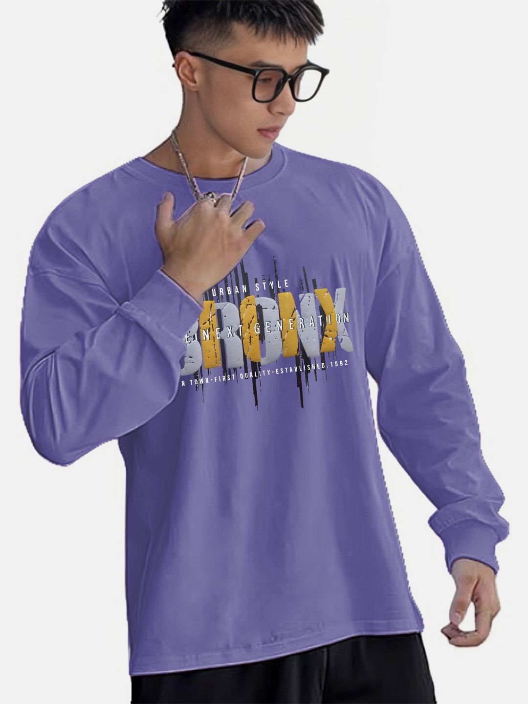 

CHKOKKO Men Typography Printed Round Neck Relaxed Fit T-shirt, Purple