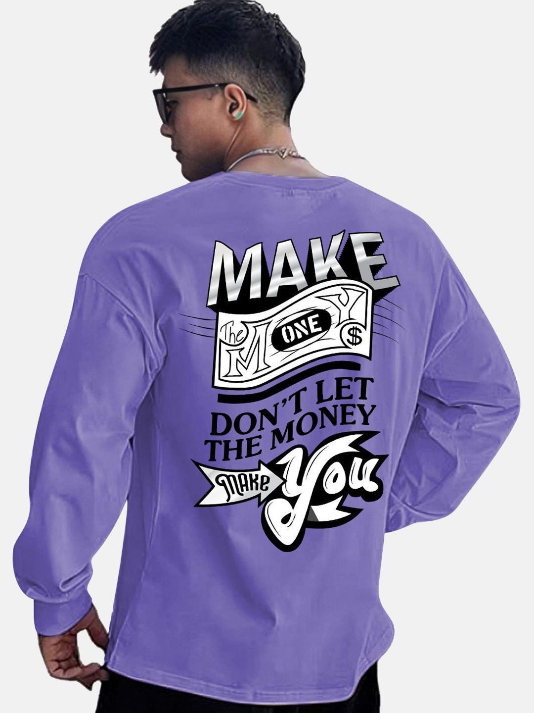 

CHKOKKO Men Typography Printed Round Neck Relaxed Fit T-shirt, Purple