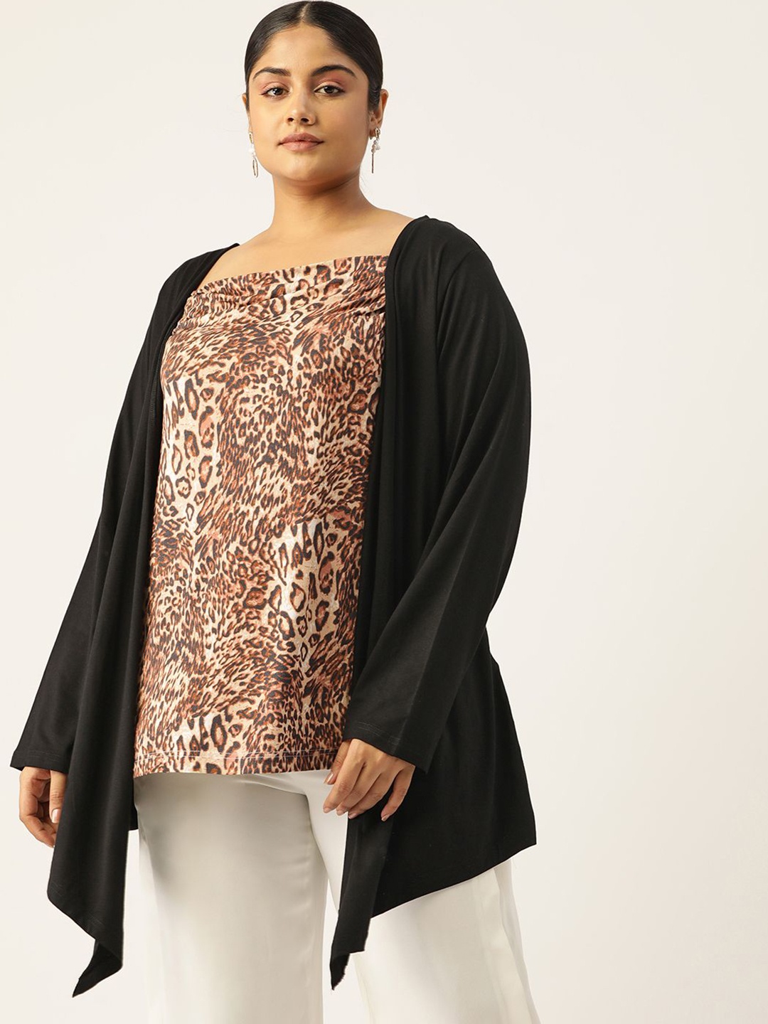 

theRebelinme Women Animal Print Layered Longline Top, Brown