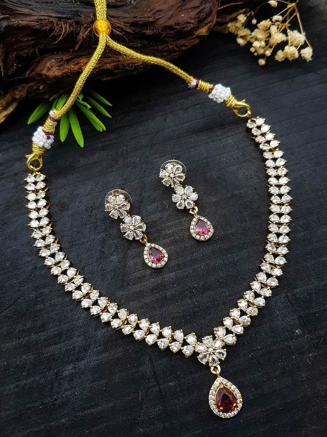 

GRIIHAM Gold-Plated Cubic Zirconia Studded Jewellery Set