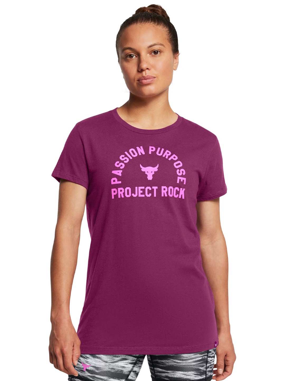 

UNDER ARMOUR Women Typography Printed Round Neck Cotton T-shirt, Purple