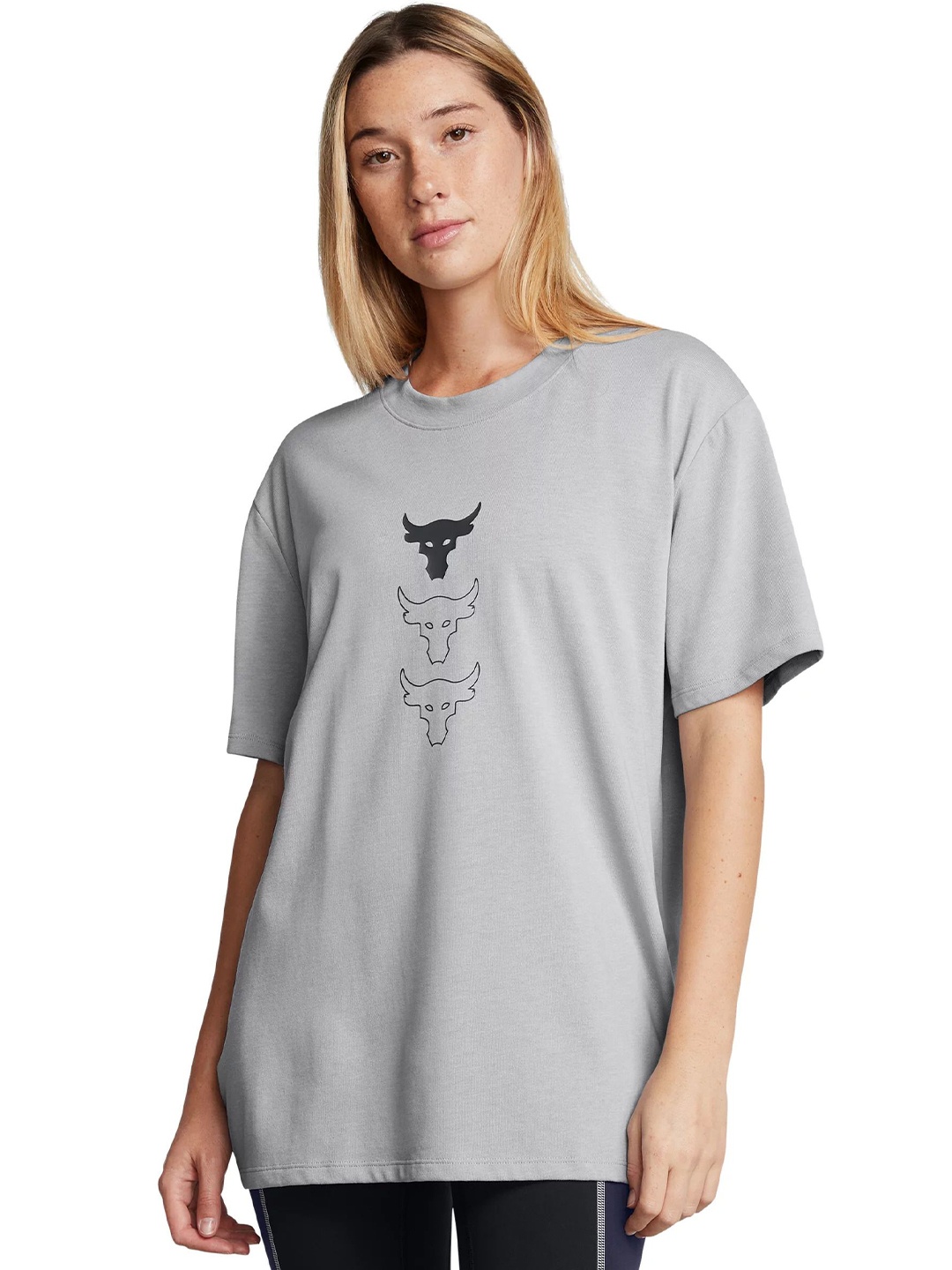 

UNDER ARMOUR Women Graphic Printed Round Neck Cotton Oversized T-shirt, Grey