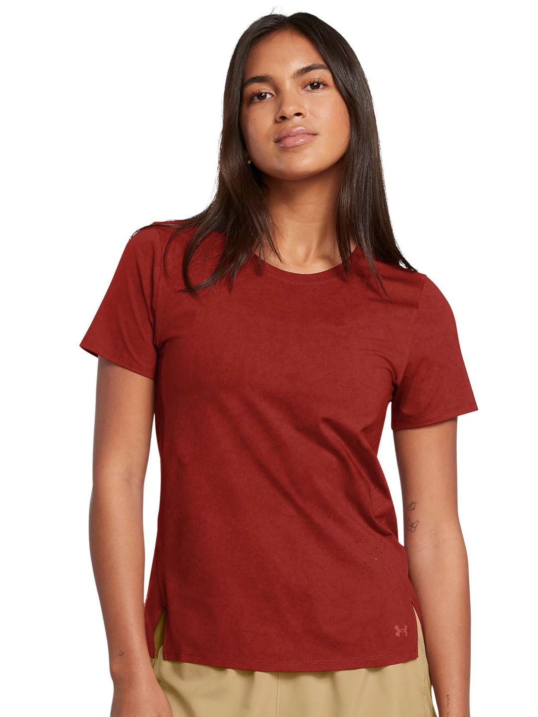 

UNDER ARMOUR Women UA Launch Elite Solid Round Neck T-shirt, Red