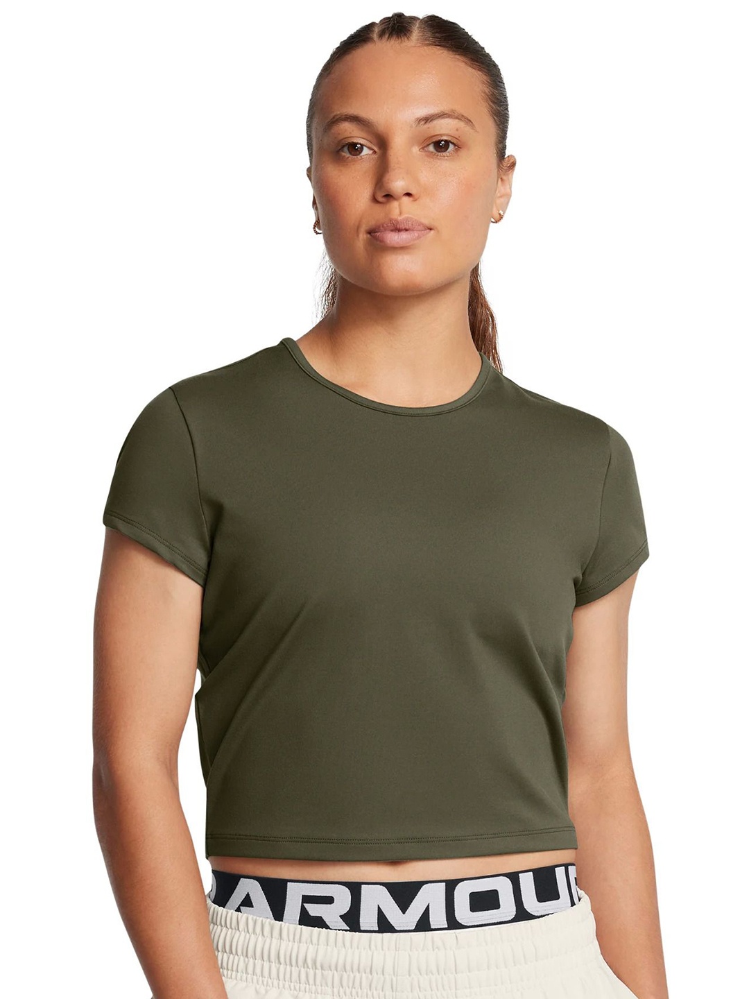 

UNDER ARMOUR Women Solid Round Neck Slim Fit T-shirt, Olive