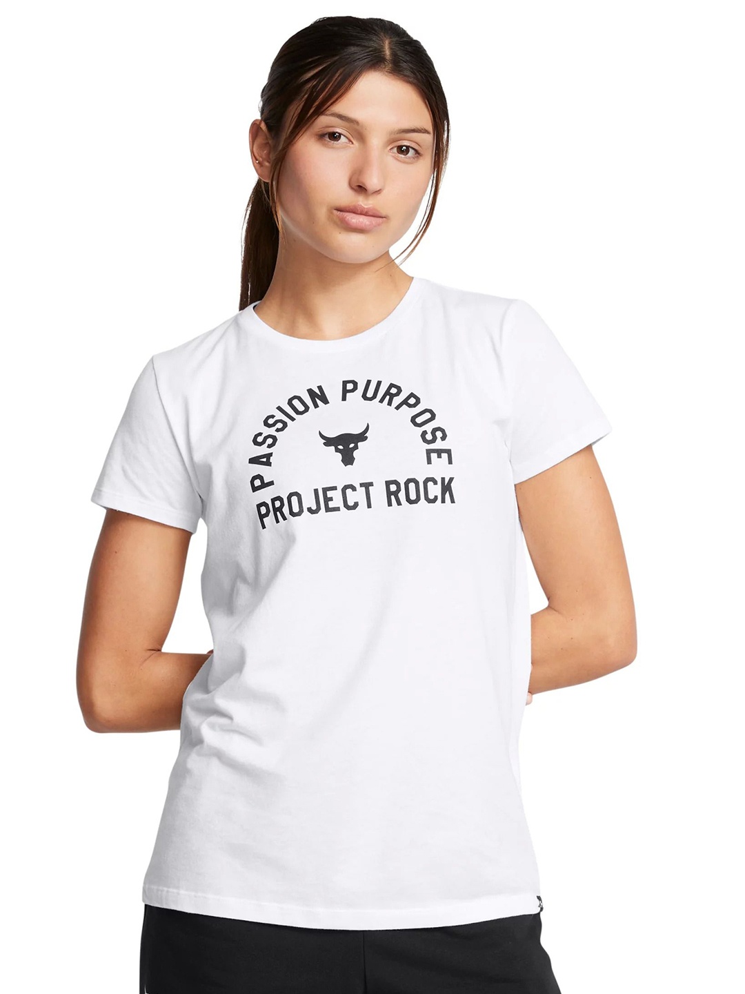 

UNDER ARMOUR Women UA Project Rock Printed Round Neck Cotton T-shirt, White