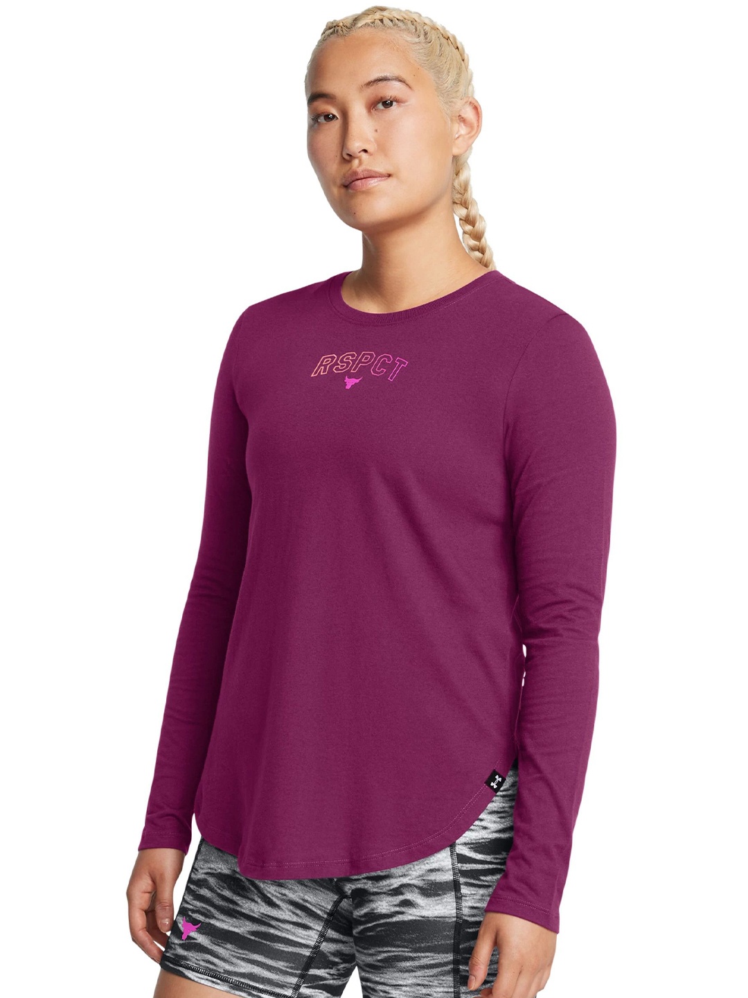 

UNDER ARMOUR Women Typography Printed Round Neck Cotton T-shirt, Purple