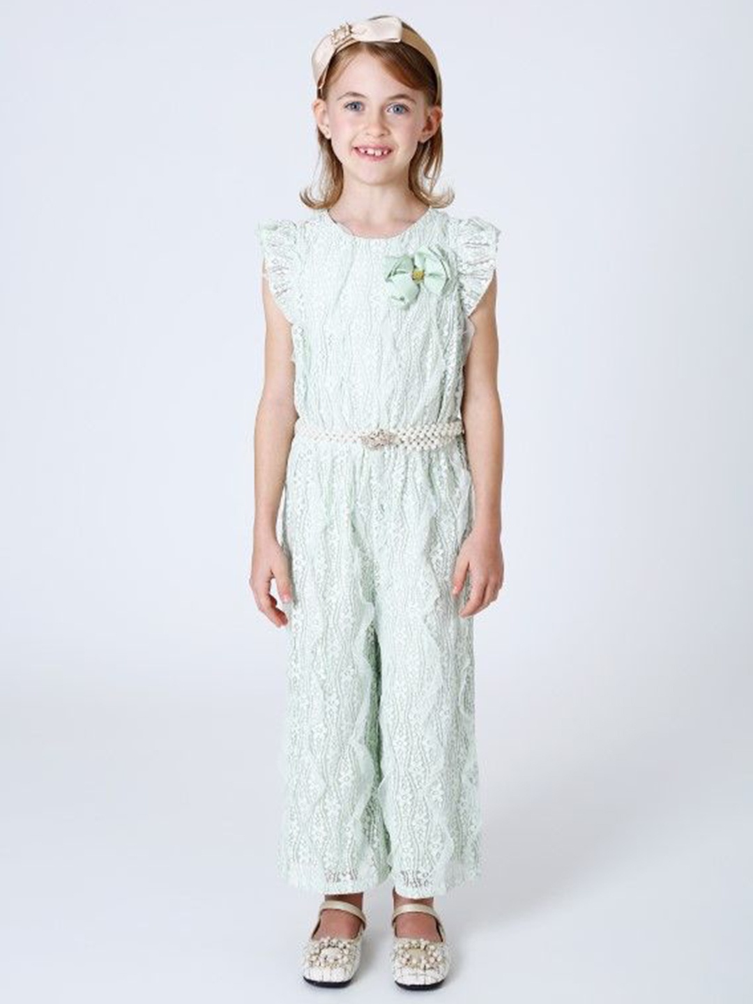 

One Friday Girls Mint Lace Jumpsuit, Green