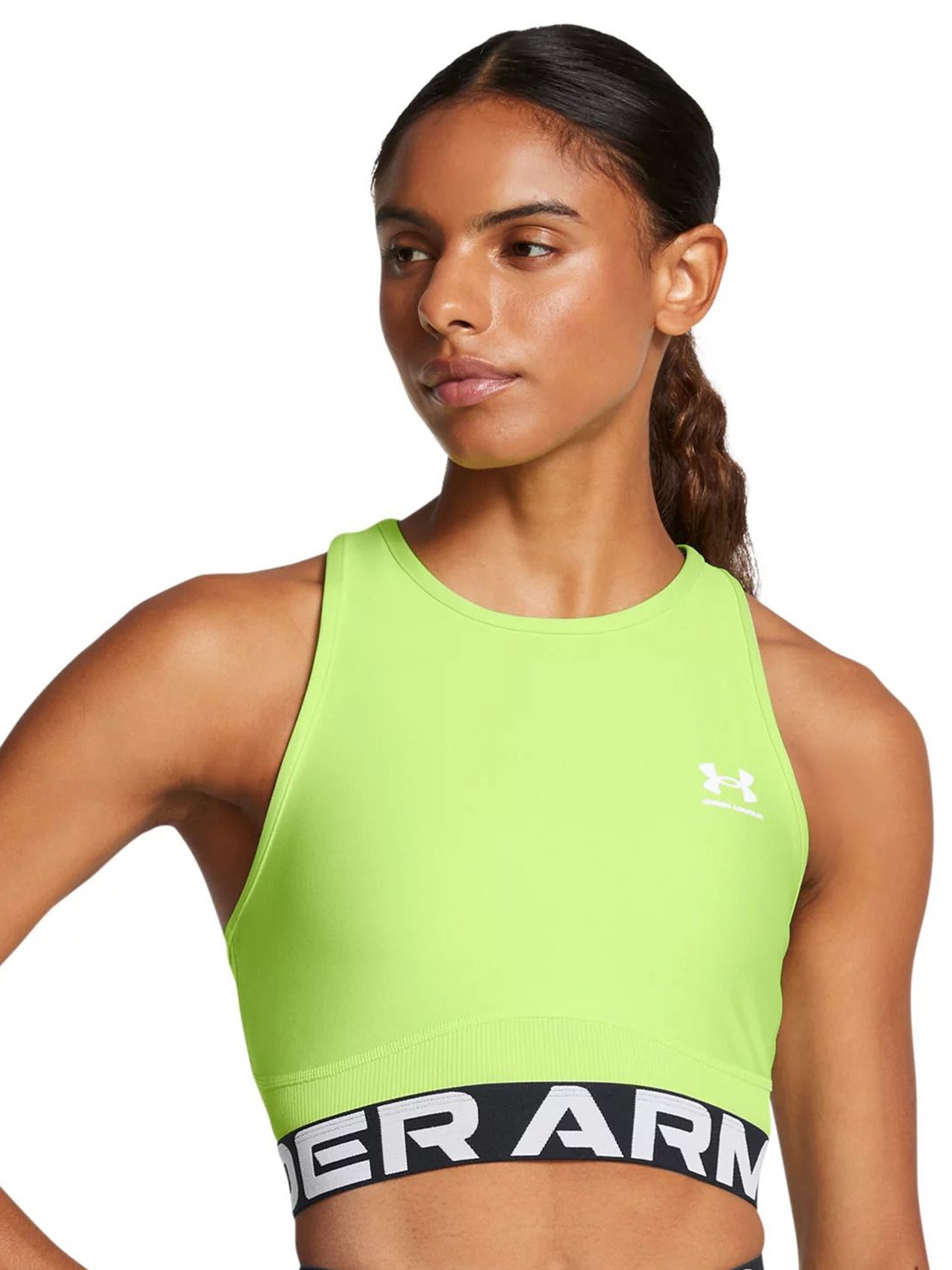 

UNDER ARMOUR UA Heat Gear Brand Logo Printed Rib Crop Tank Top, Green
