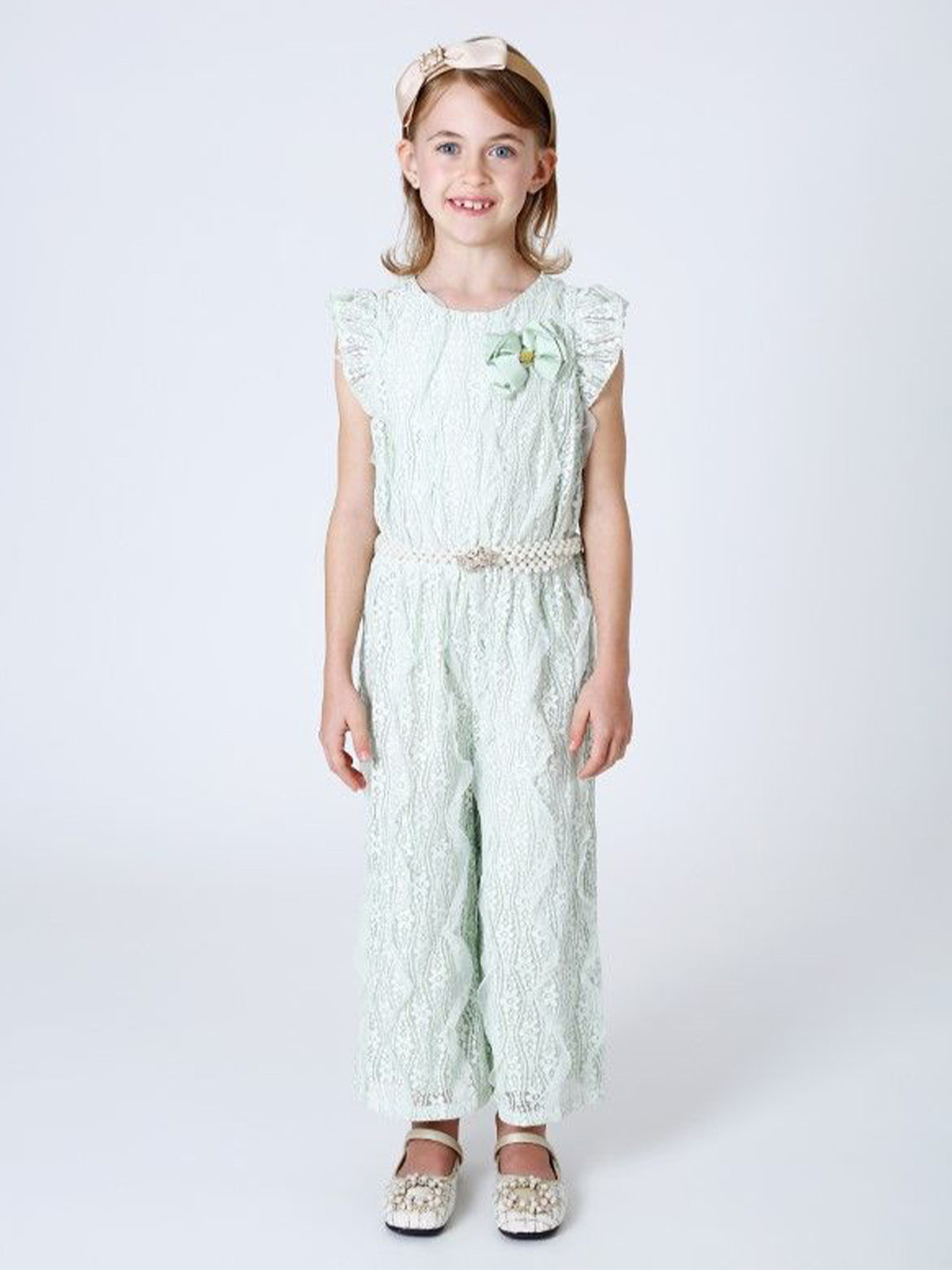 

One Friday Girls Mint Lace Jumpsuit, Green