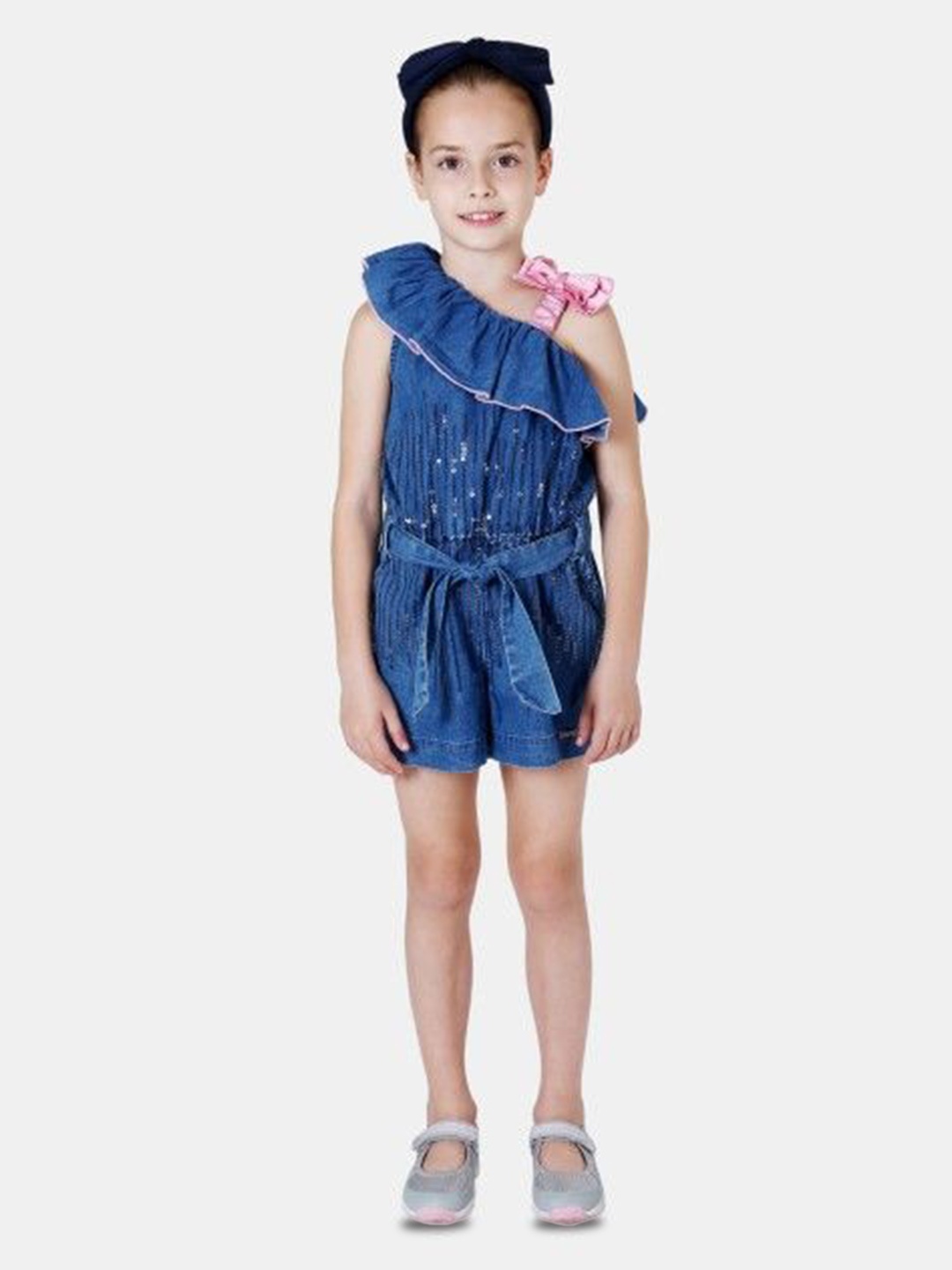 

One Friday Girls Ruffles Cotton Basic Jumpsuit, Blue