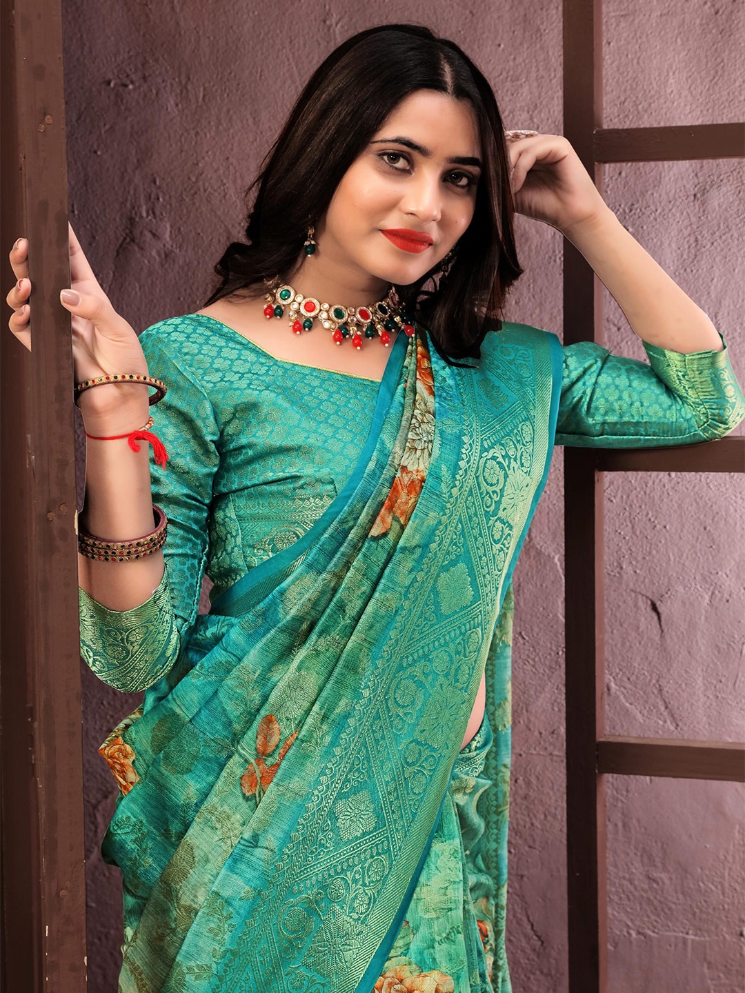 

NIRMAL CREATION Woven Design Zari Saree, Turquoise blue
