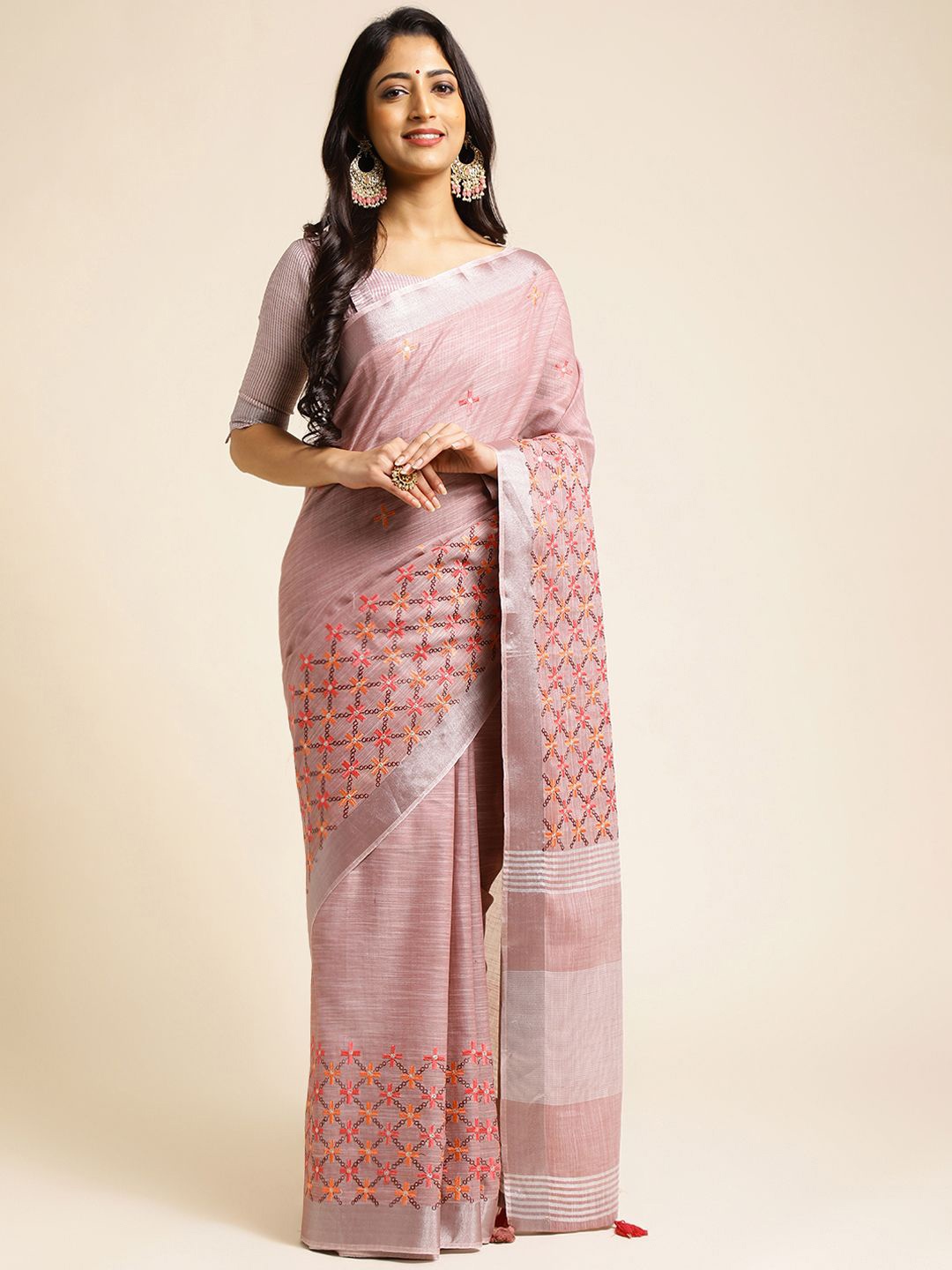 

NIRMAL CREATION Embroidered Zari Pure Cotton Saree, Pink