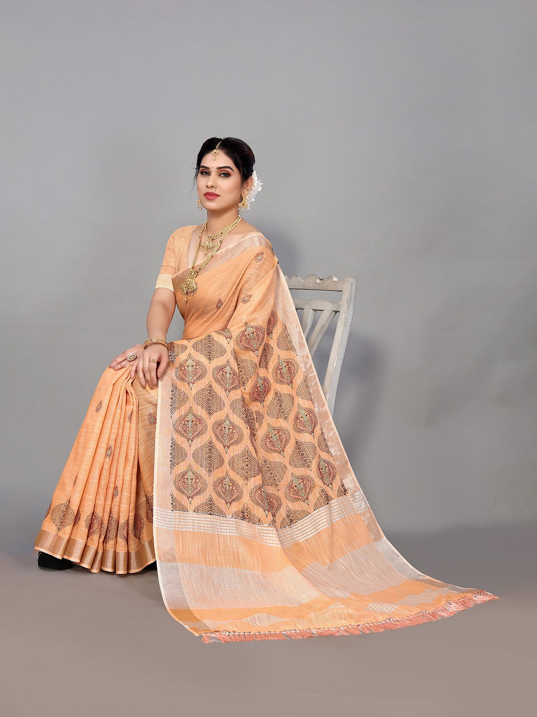

NIRMAL CREATION Ethnic Motifs Embroidered Saree, Orange