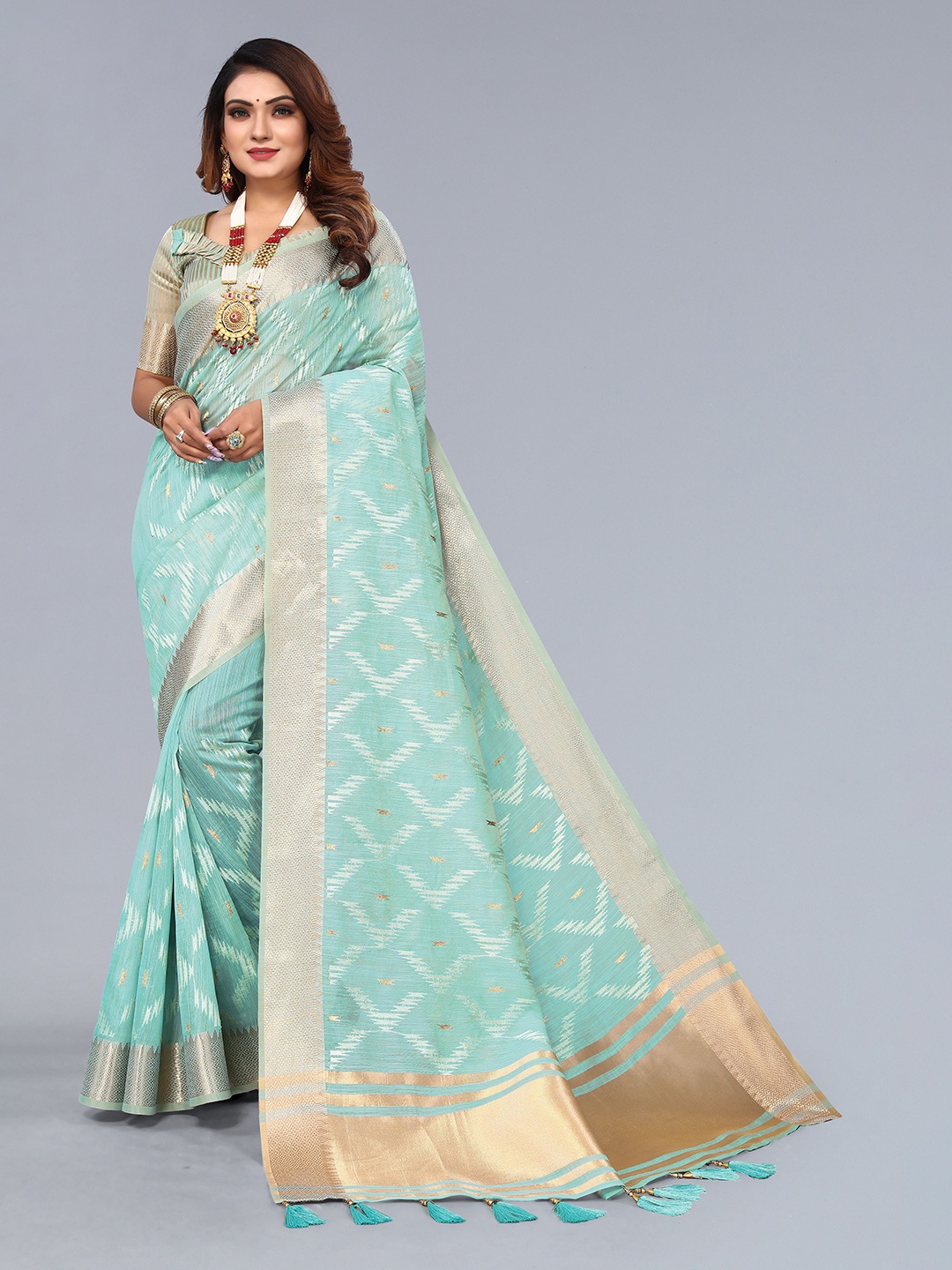 

NIRMAL CREATION Women Zari Pure Cotton Saree, Green