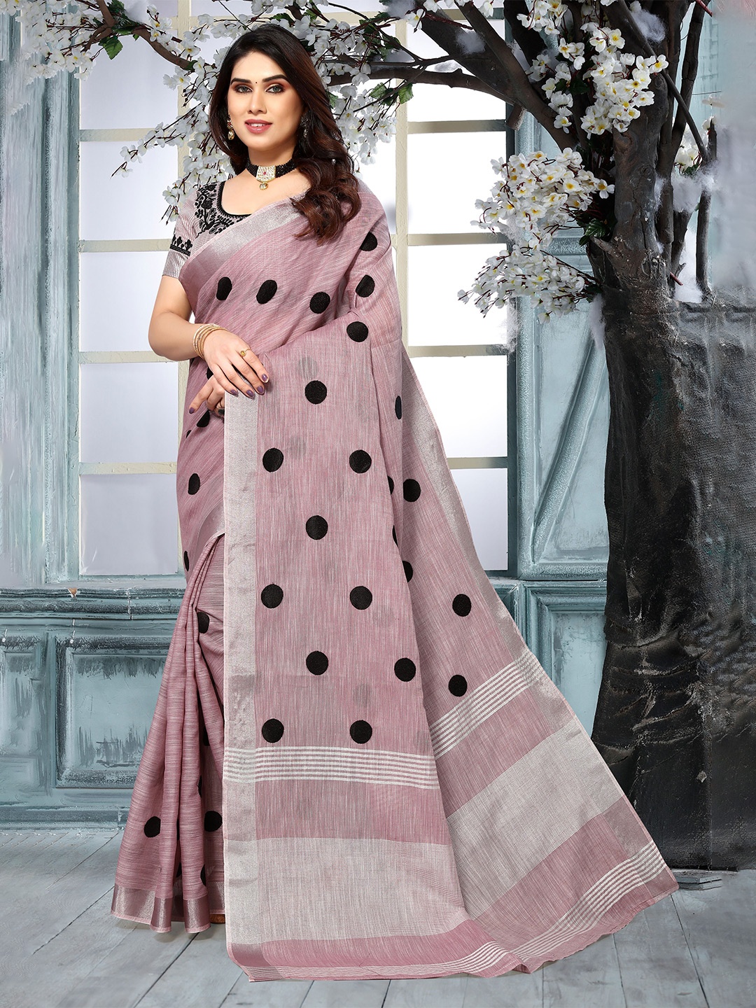 

NIRMAL CREATION Polka Dot Zari Pure Cotton Saree, Purple