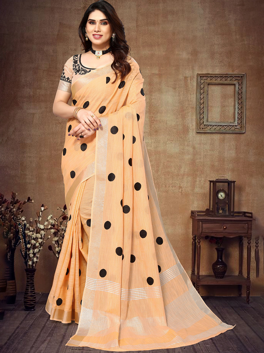 

NIRMAL CREATION Printed Zari Pure Cotton Saree, Orange
