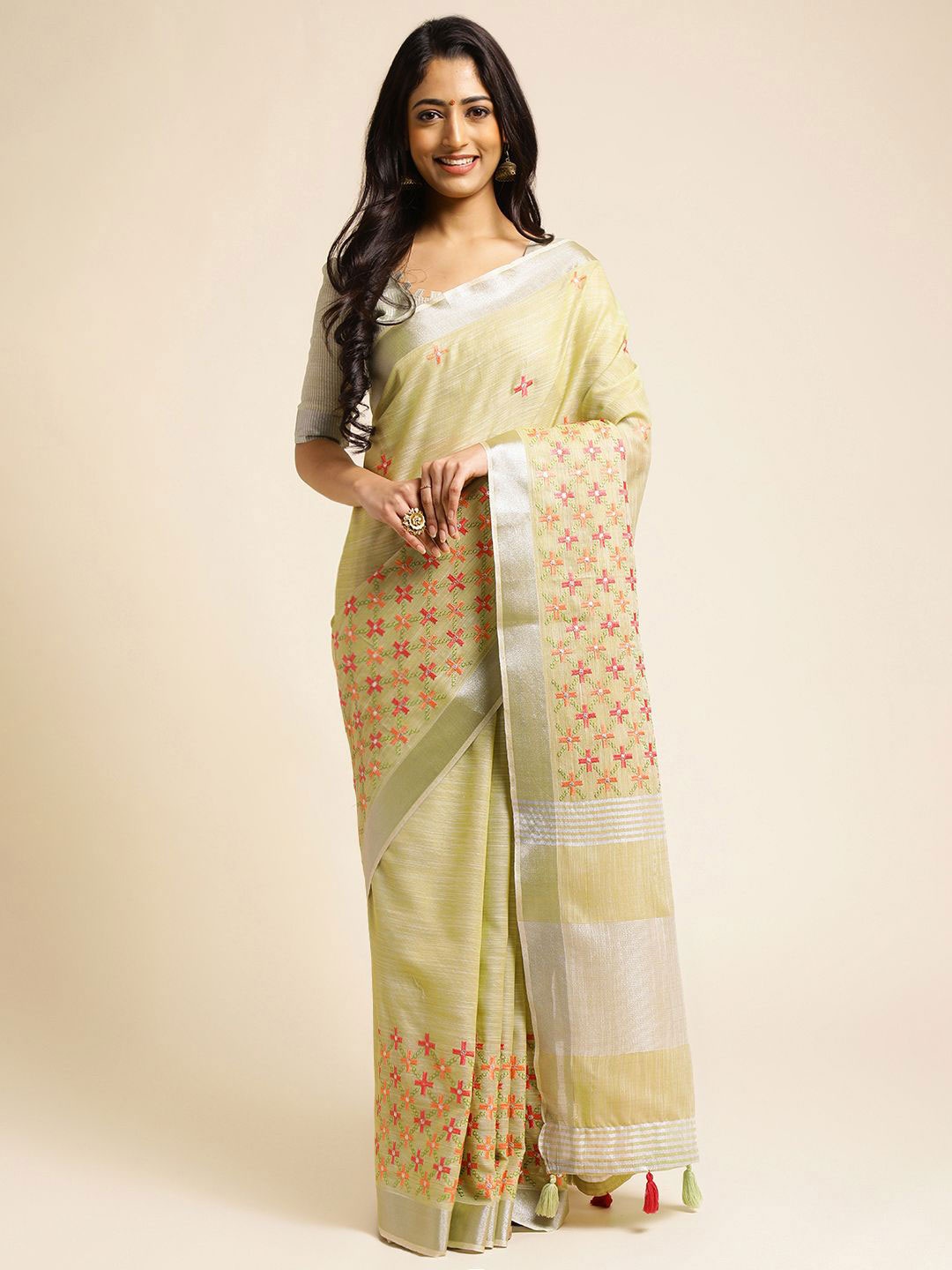 

NIRMAL CREATION Embroidered Zari Pure Cotton Saree, Yellow