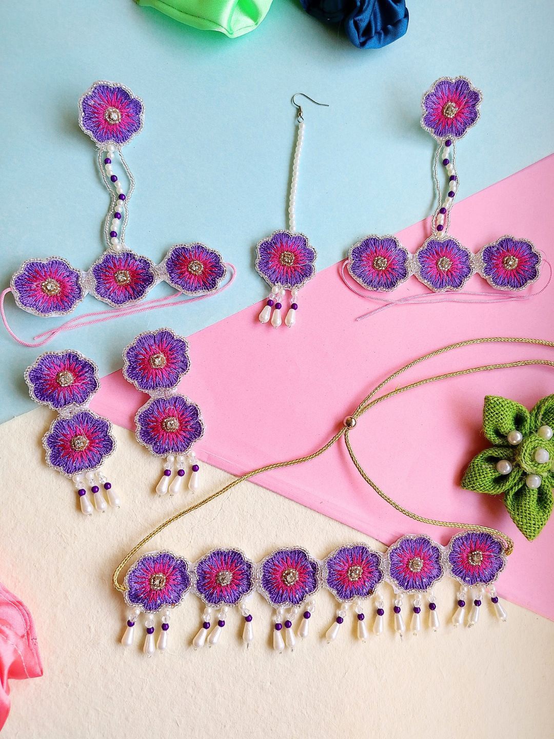 

Sangria Gold-Plated Floral Beaded Boho Tasseled Bridal Jewellery Set