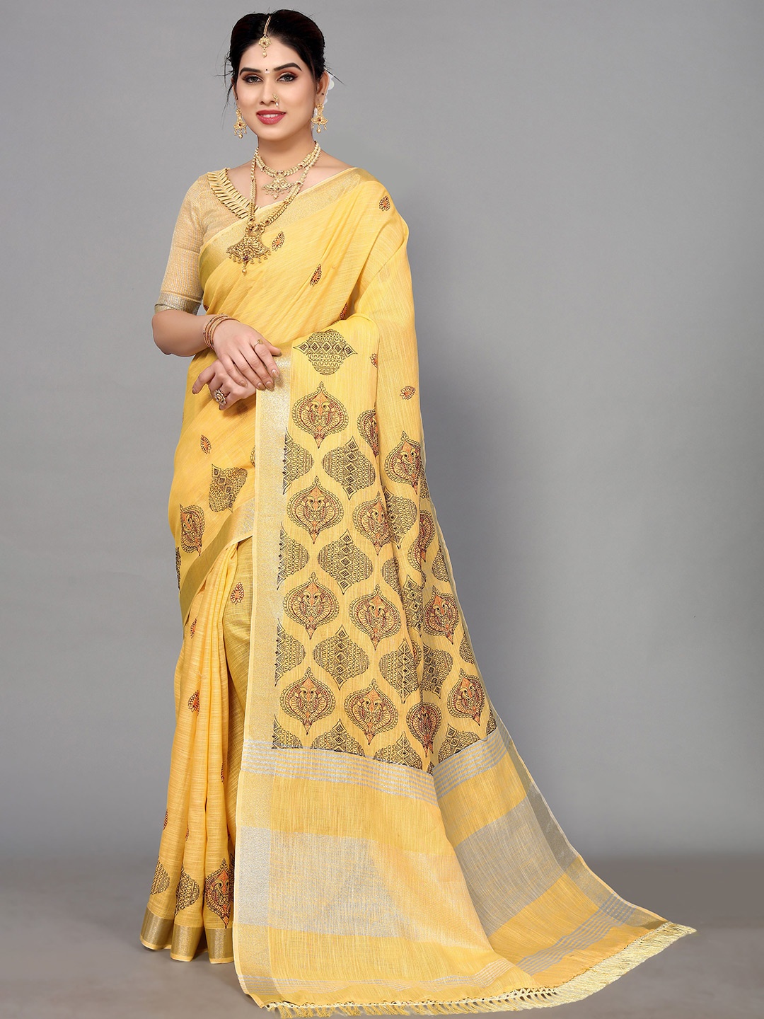 

NIRMAL CREATION Ethnic Motifs Embroidered Saree, Yellow